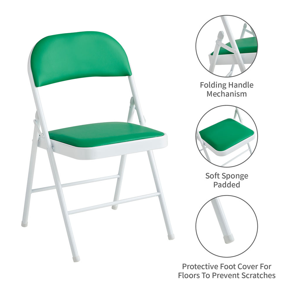 Green Padded Folding Metal Dining Chairs Image 6