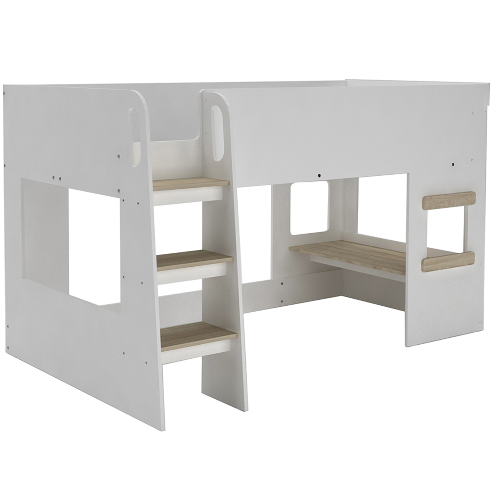 Kidsaw White and Oak Mid Sleeper Cabin Bed with Under Desk Image 2