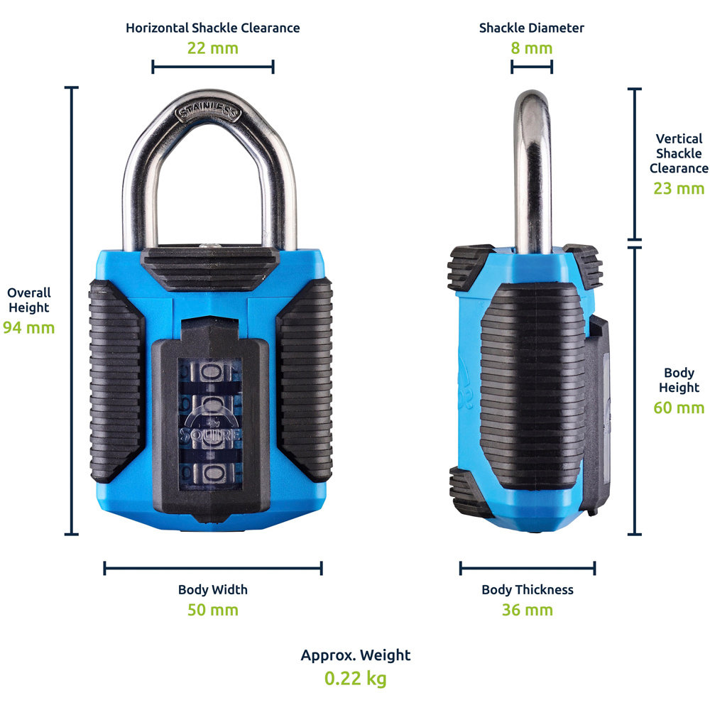 Squire 50mm 4 Wheel Combination Stainless Shackle Padlock Image 7