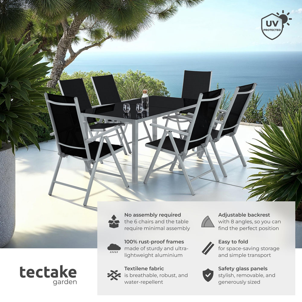 tectake 6 Seater Silver Garden Table and Chairs Set Image 6