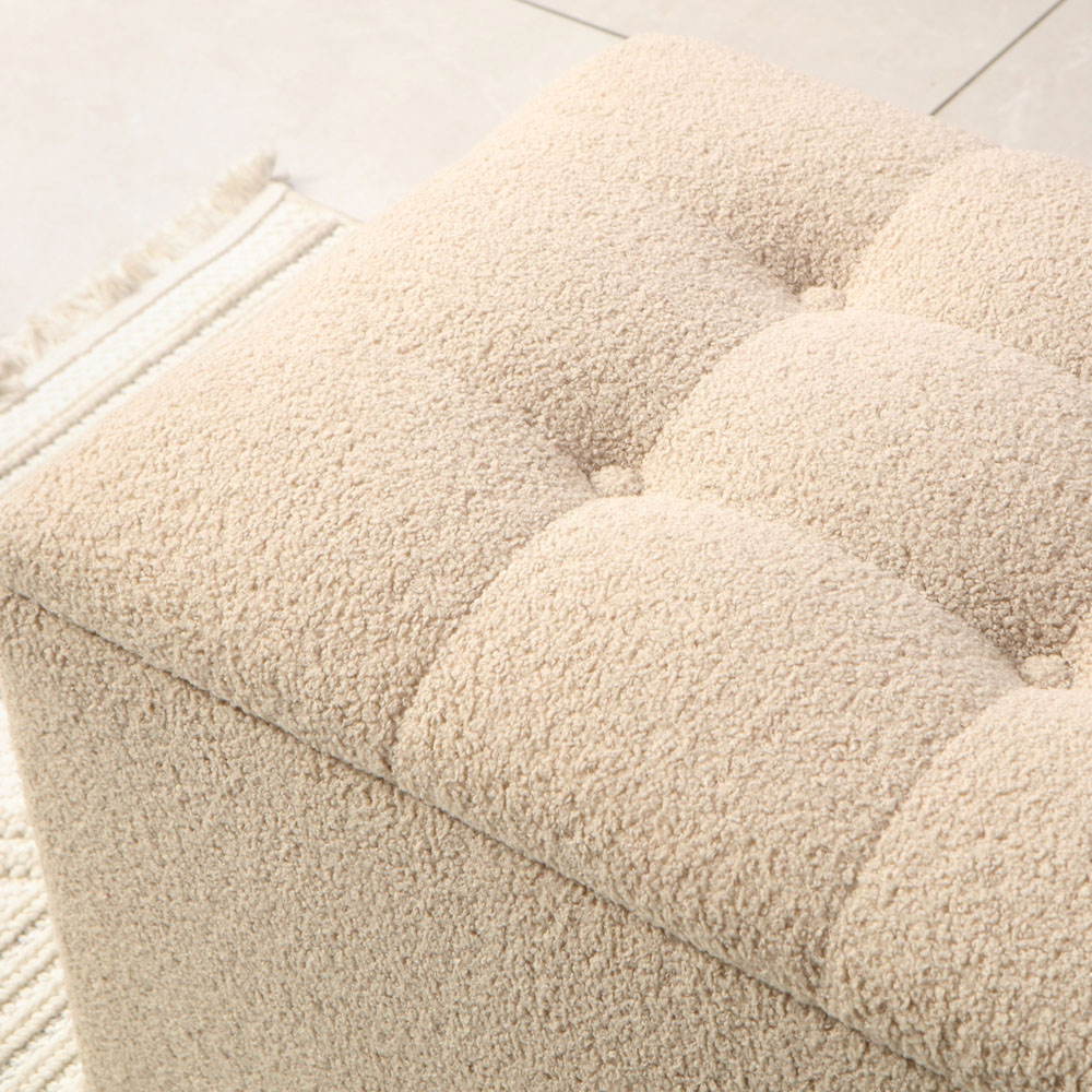 Desser Furniture Large Rectangular Latte Boucle Fabric Storage Ottoman Image 7