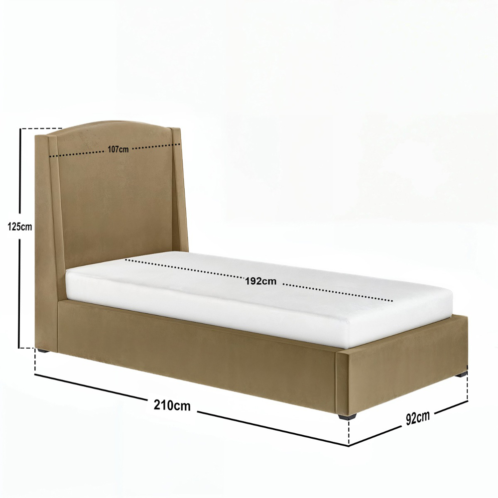 Solace+Co Blaine Single Sand Velvet Winged Headboard Ottoman Bed Image 6