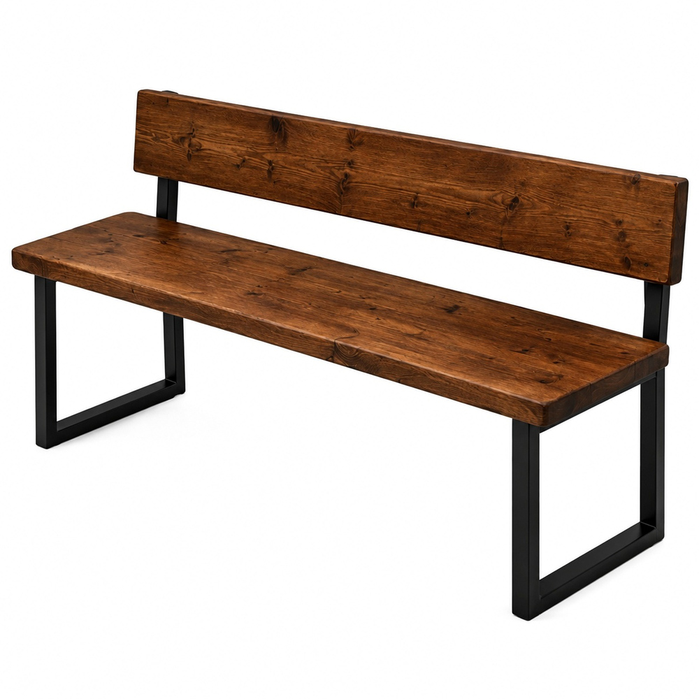 Homebase Dark Oak Sleek and Slender Reclaimed Wooden Bench with Back 170cm Image 2
