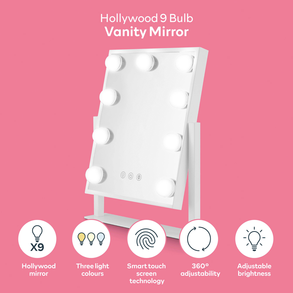 Carmen Hollywood 9 Bulb White Metal Vanity Mirror 30 x 25cm Image 6