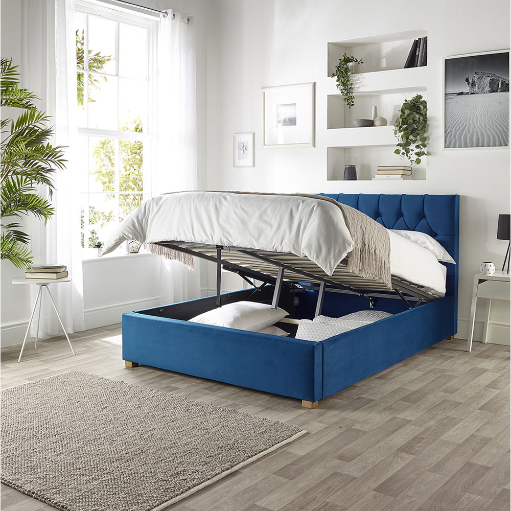 Catherine Lansfield Boutique Single Navy Velvet Ottoman Bed Image 4