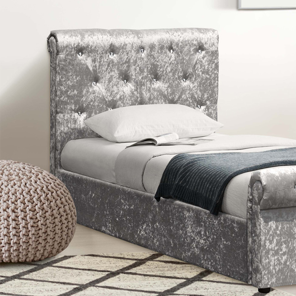 Brooklyn Single Silver Crushed Velvet Diamante Chesterfield Bed Frame Image 2