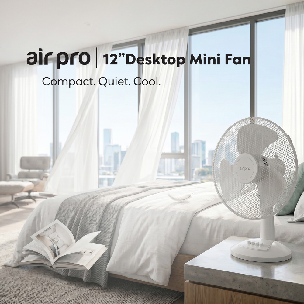 Air Pro White Oscillating Portable Quiet Desk Fan 12 inch Image 9