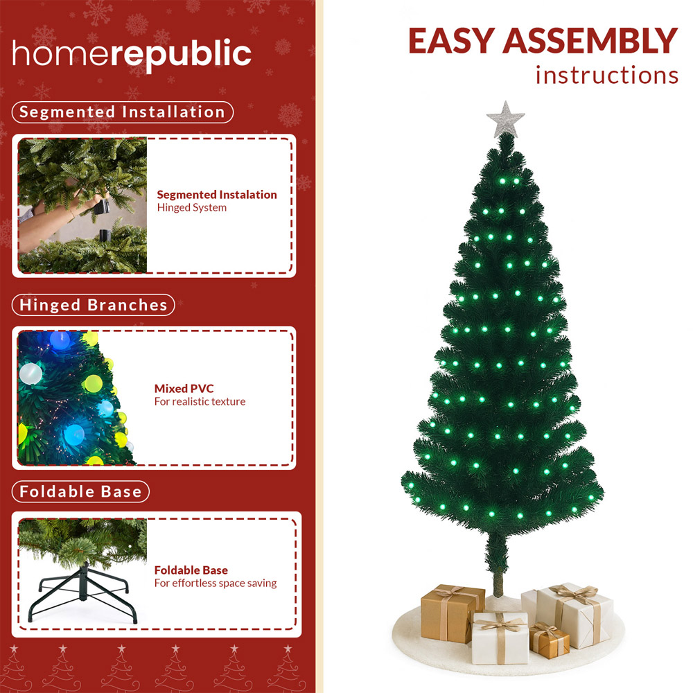 Noel Square Pre Lit LED Fibre Optic Xmas Tree 4.9ft Image 4