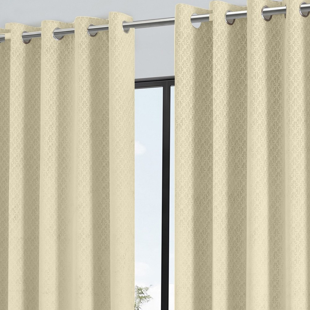 Alan Symonds Temple Cream Velvet Blackout Ring Top Eyelet Curtains 117 x 183cm Image 2