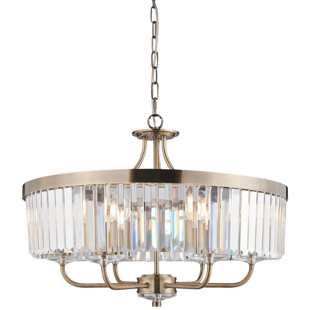 Merano Ascoli Clear Cut Glass Antique Brass Plate Pendant Ceiling Light Image 3