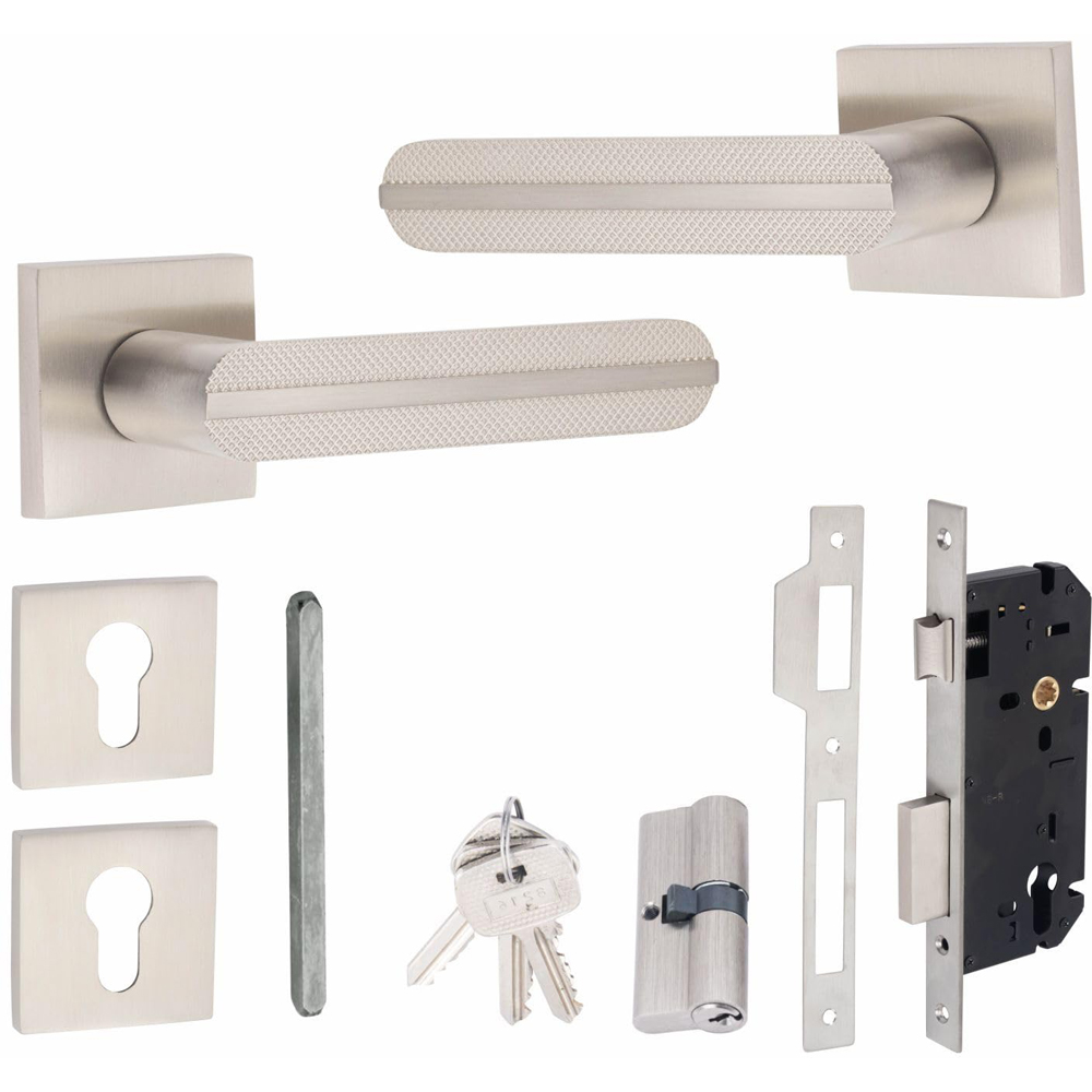 Golden Grace Satin Nickel Modern Lima Euro Lock Set Image 2