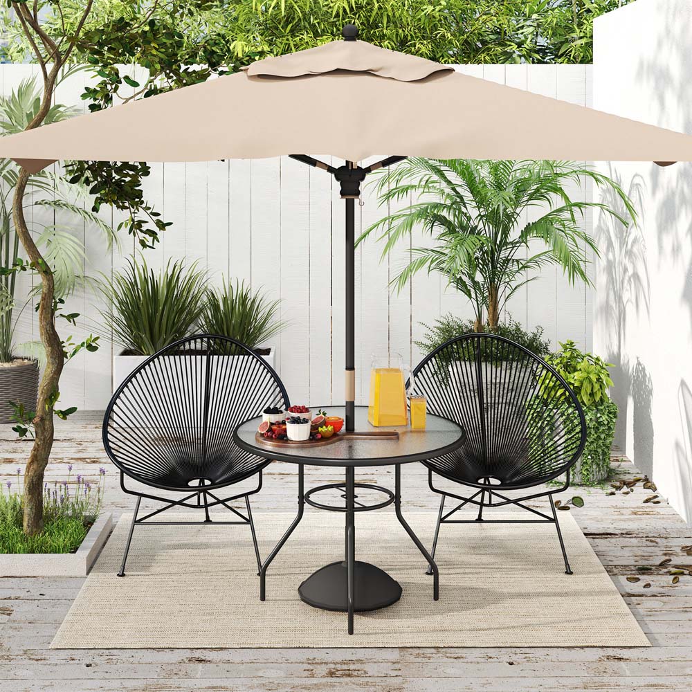 Outsunny 2 Seater Tempered Glass Round Garden Dining Table with Parasol Hole Image 4