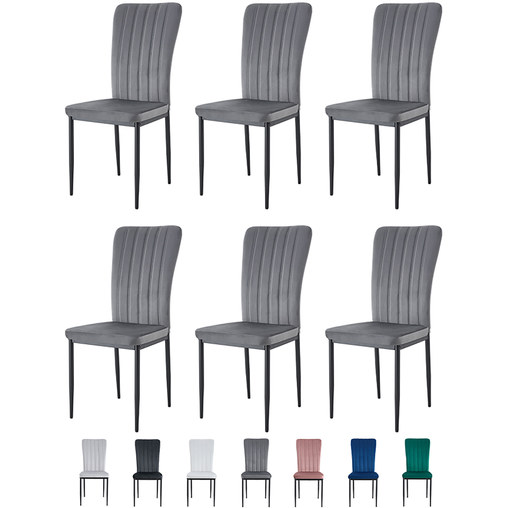 Elle Set of 6 Dark Grey Velvet Effect Plush Padded Upholstered Dining Chair Image 8