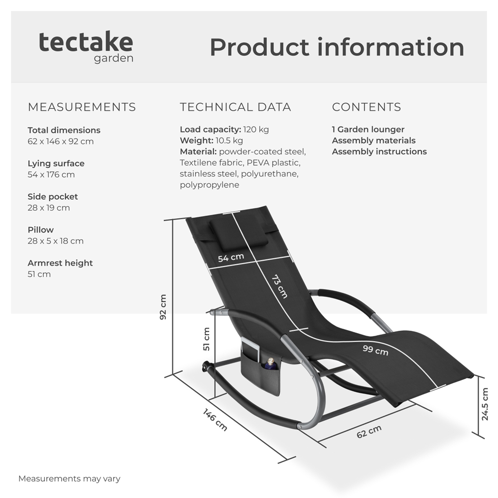 tectake Taya Black Rocking Sun Lounger Image 9