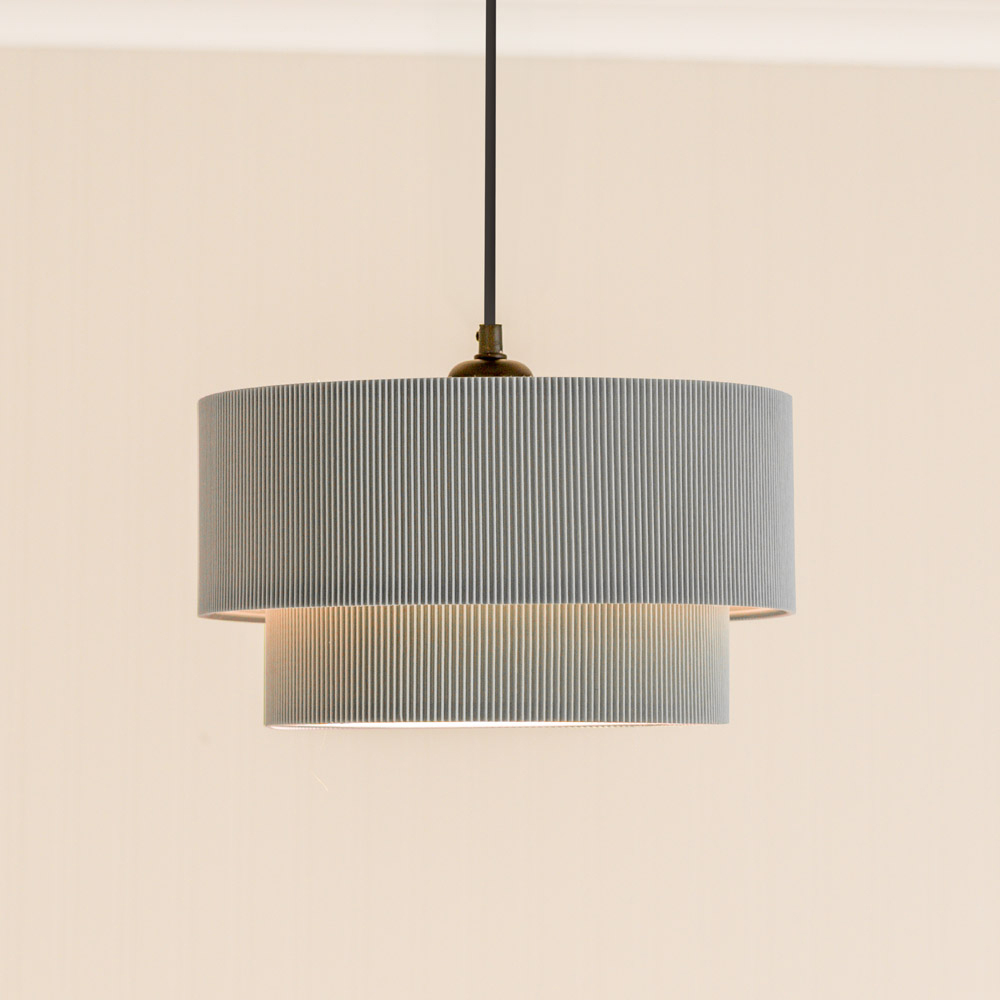 ValueLights Mason 2 Tier Grey Ruched Crinkle Lamp Shade Image 2