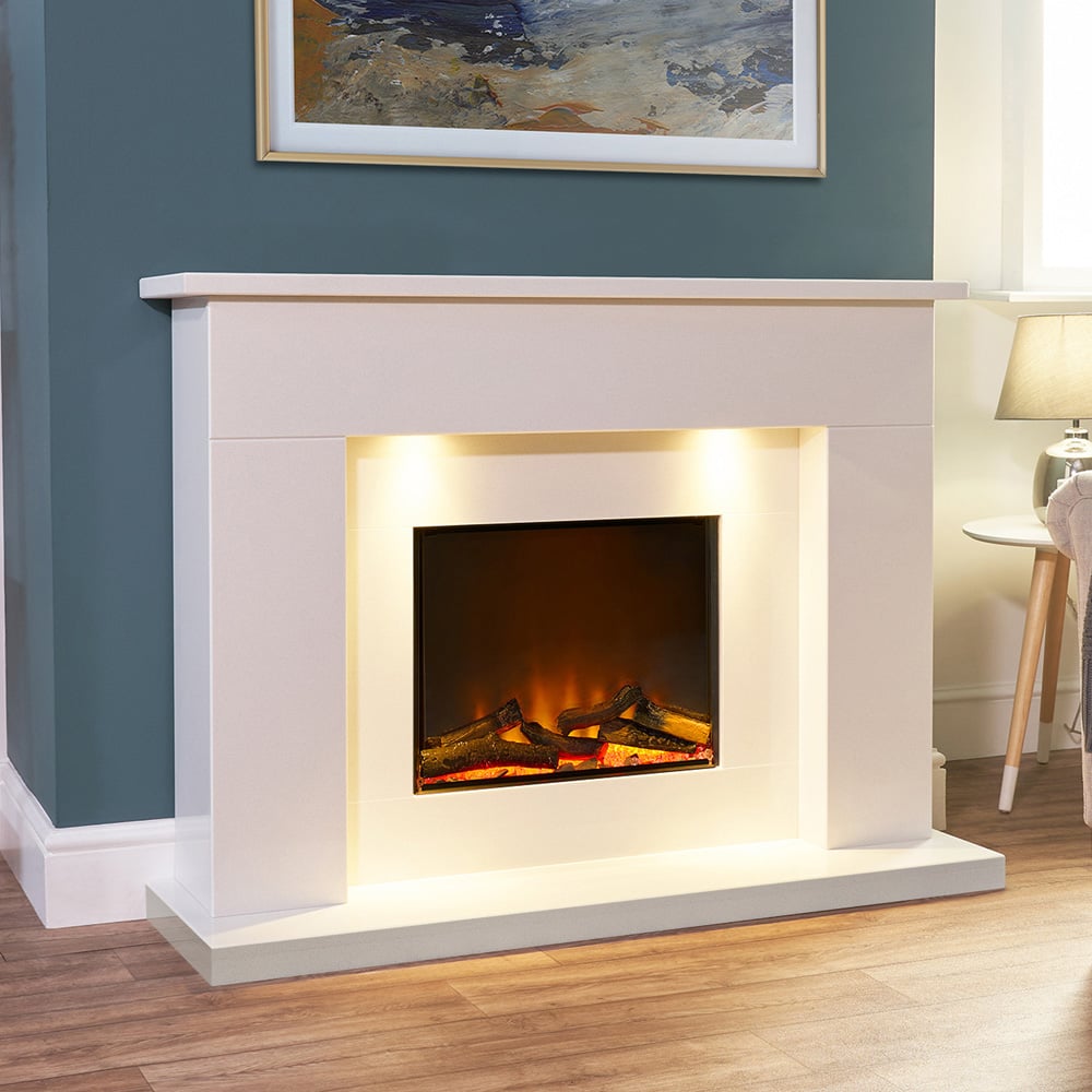 Acantha Minnesota White Marble Electric Fireplace Suite 50 inch Image 8