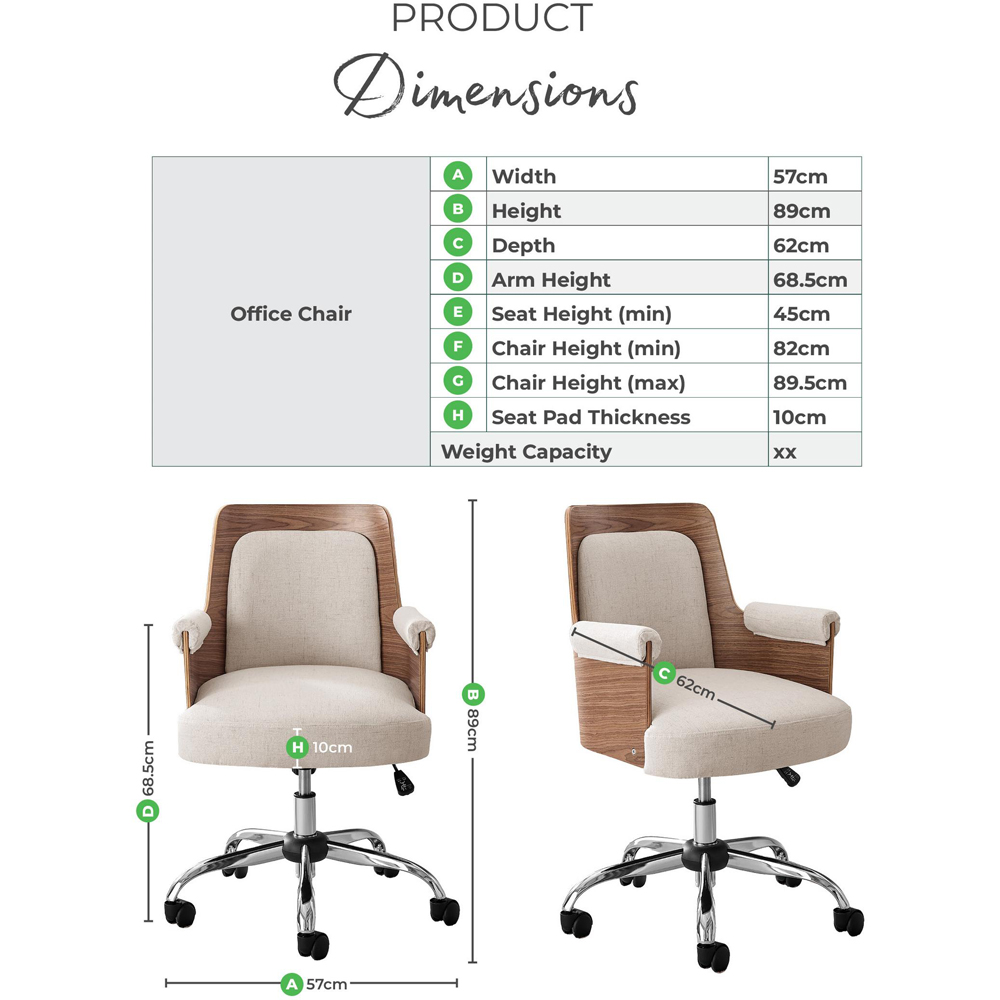 Furniturebox Loomz Cream fabric and Wood Office Chair Image 9