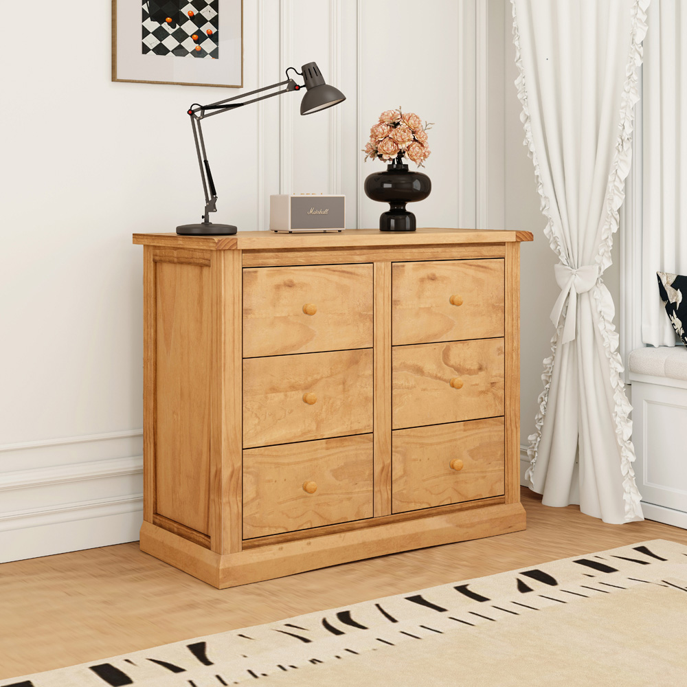 Cabinet Bits Lucca 6 Drawer Brown Wood Knob Chest of Drawers Image 8