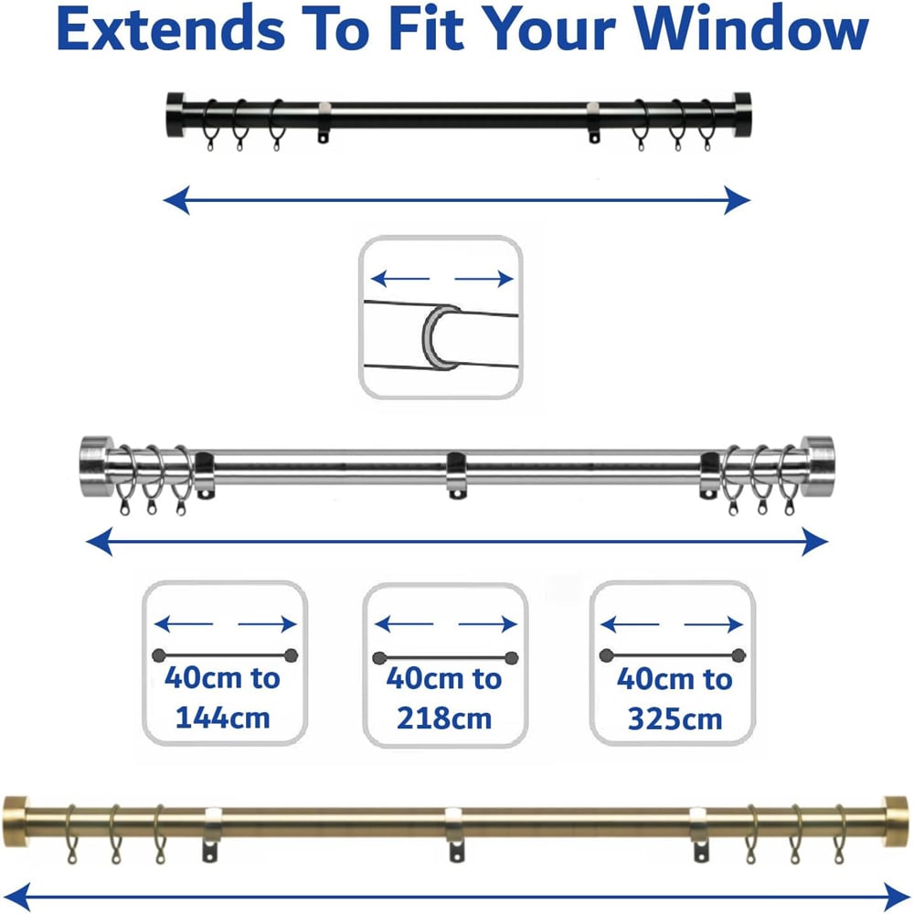 Home Treats 40 to 144cm Extendable Chrome Flat Curtain Pole Image 9