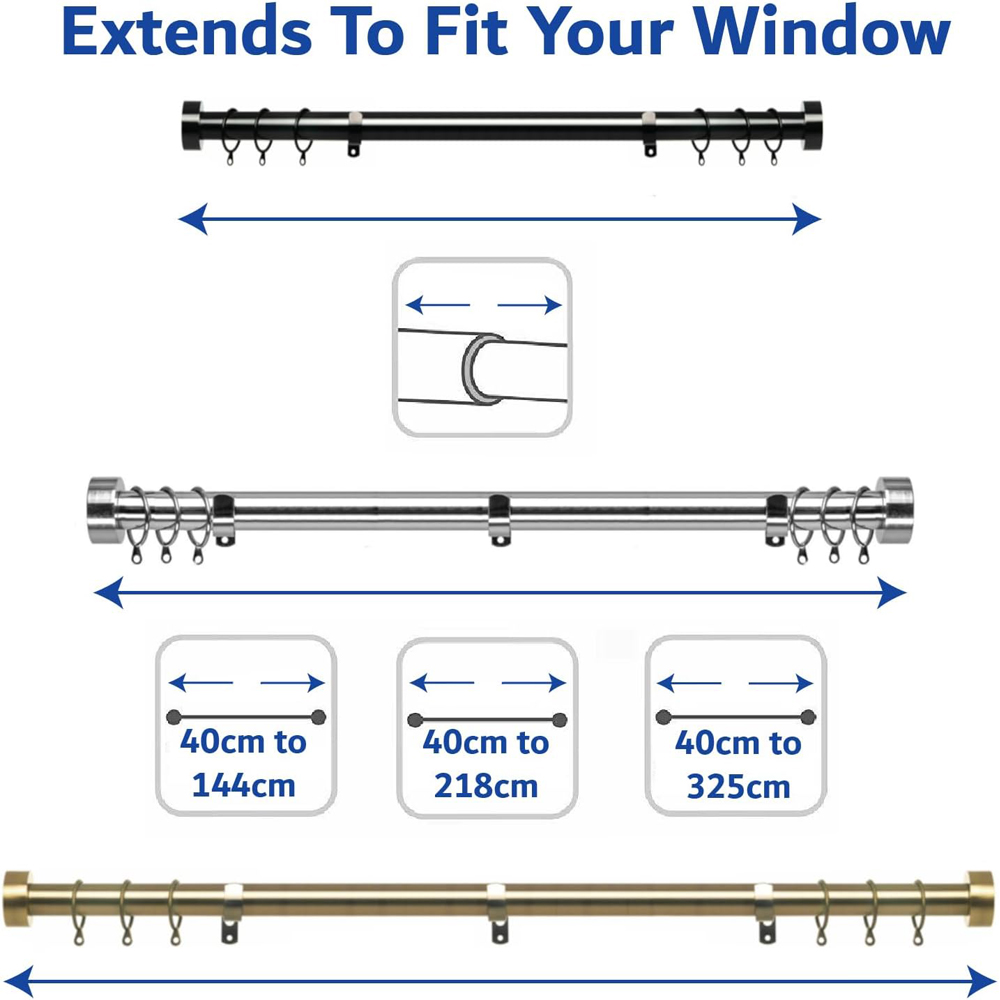 Home Treats 40 to 144cm Extendable Black Nickel Flat Curtain Pole Image 9