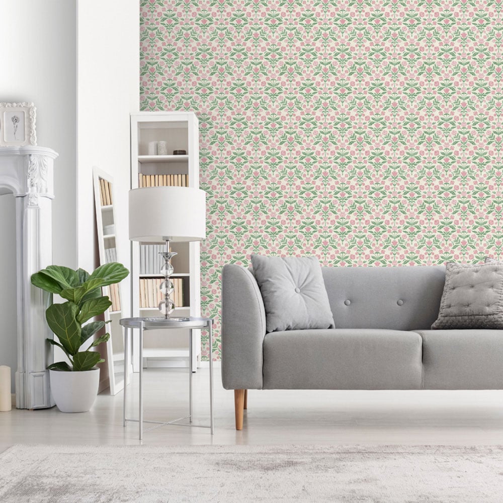 Arthouse Floral Damask Green and Pink Wallpaper Image 3