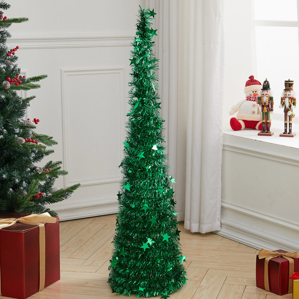 Living and Home Green Pop Up Tinsel Christmas Tree with Base 4ft Image 8