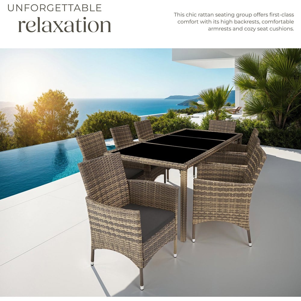 tectake Valencia 8 Seater Nature and Dark Grey Dining Table Set with Cover Image 4
