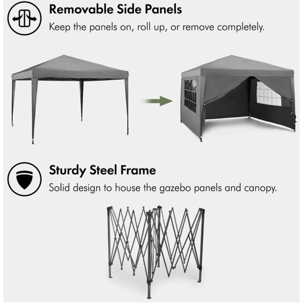VonHaus 3 x 3m Slate Grey Pop-up Gazebo with Removable Side Panel Image 8