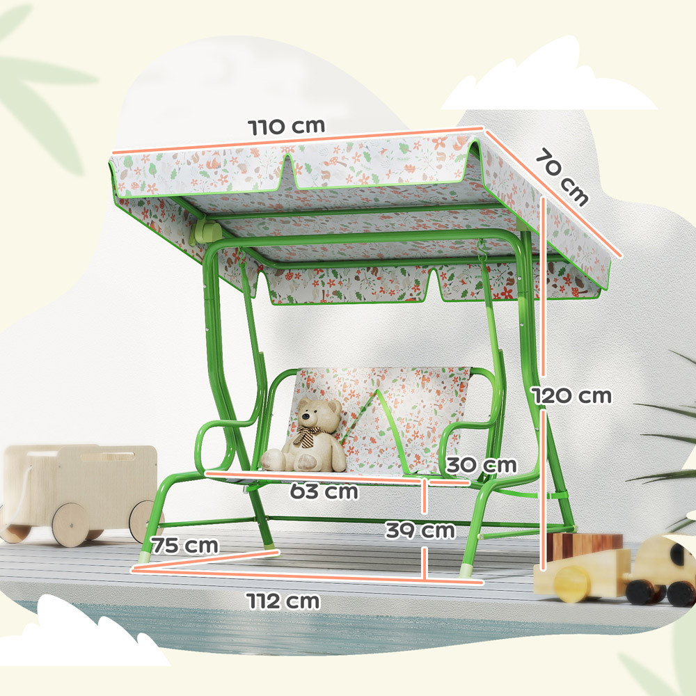 AIYAPLAY 2 Seater Kids Green Garden Swing Chair with Adjustable Canopy Image 9