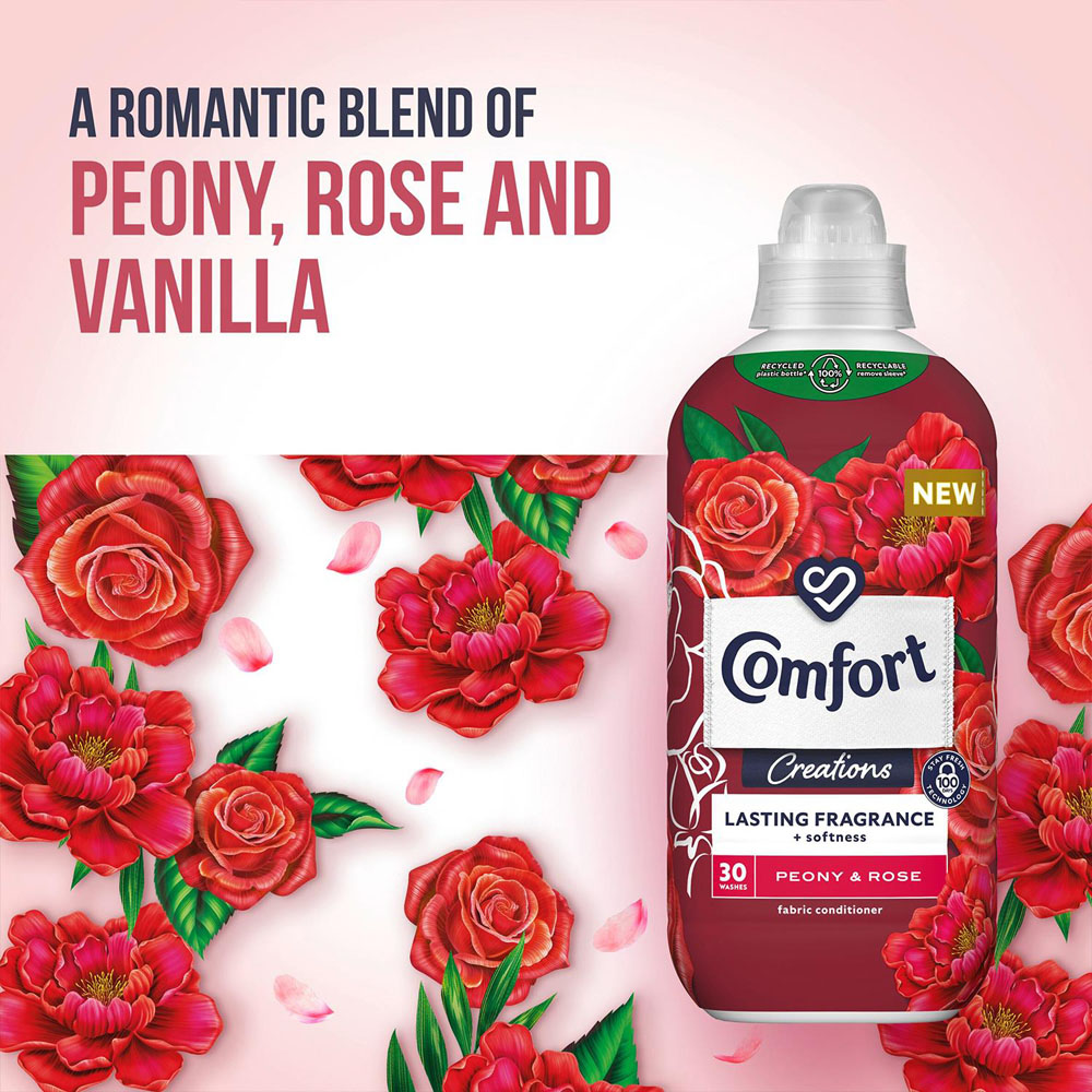 Comfort Creations Peony and Rose Lasting Fragrance Fabric Conditioner 30 Washes 900ml 4 Pack Image 6