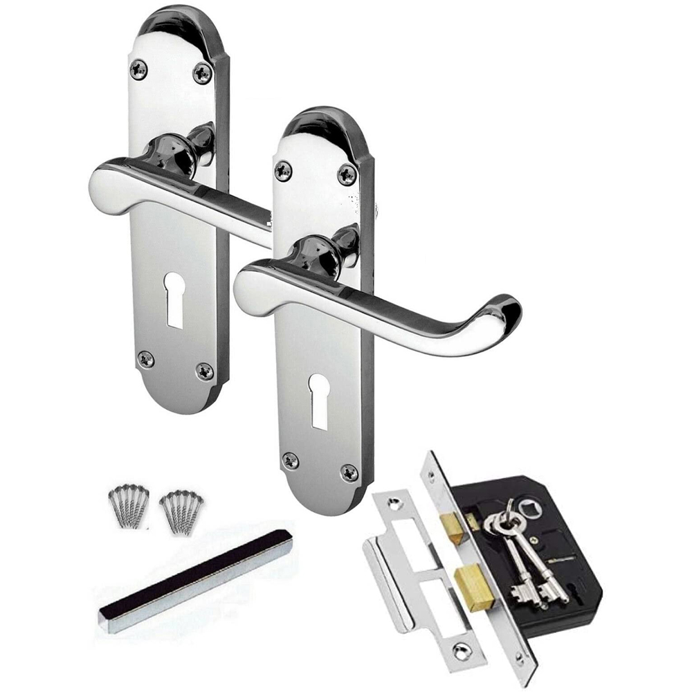 Golden Grace Polished Chrome Epsom Lever Lock Door Handle Set Image 1