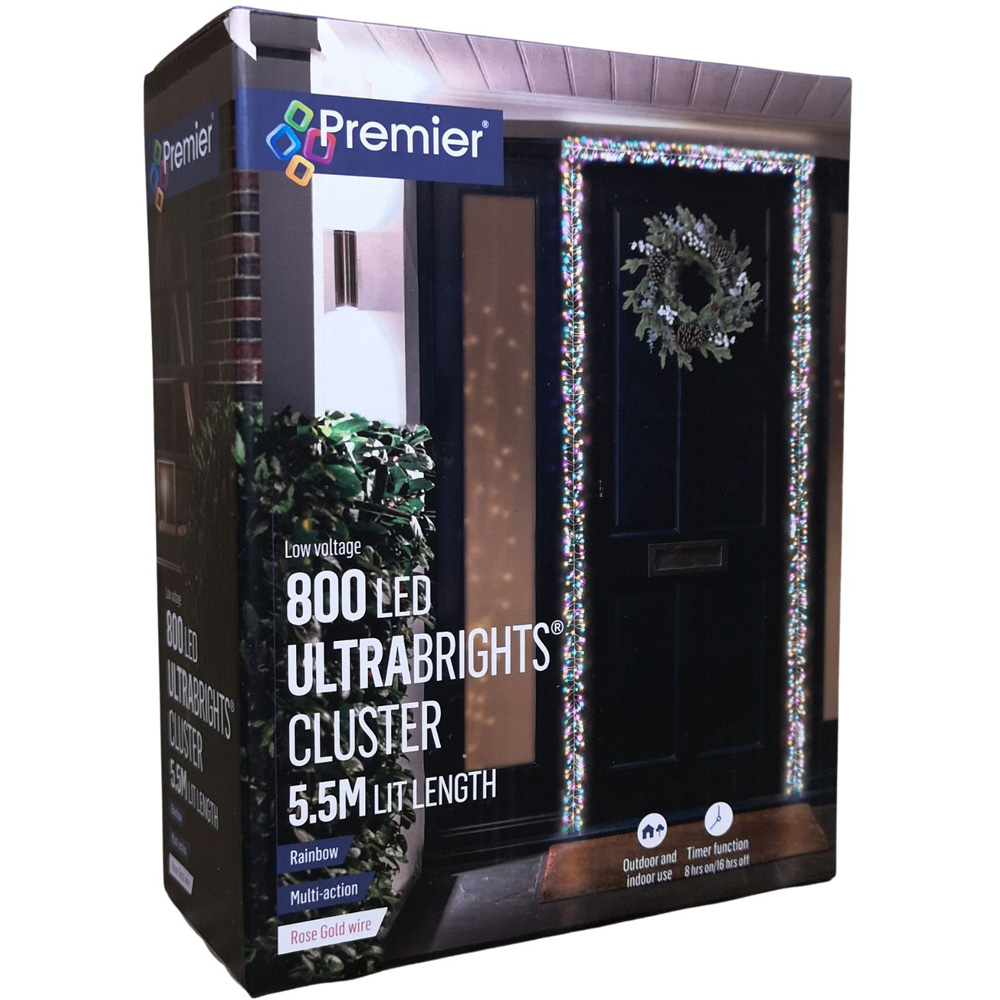 Premier UltraBrights 800 Multicolour LED Rose Gold Pin Wire Christmas Cluster Light 5.5m Image 2