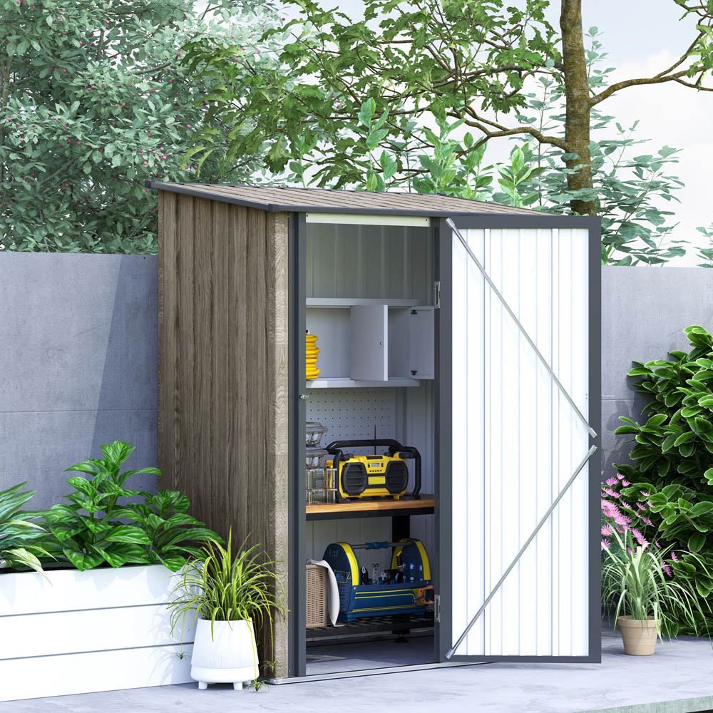 Outsunny 4.4 x 2.6ft Light Grey Metal Garden Storage Shed with Lockable Door Image 4