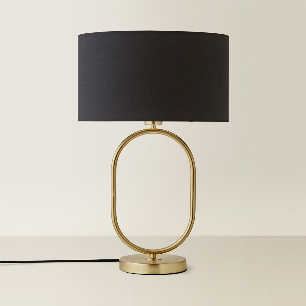 ValueLights Antonia Black Fabric Drum Lamp Shade Brushed Gold Oval LED Table Lamp Image 5