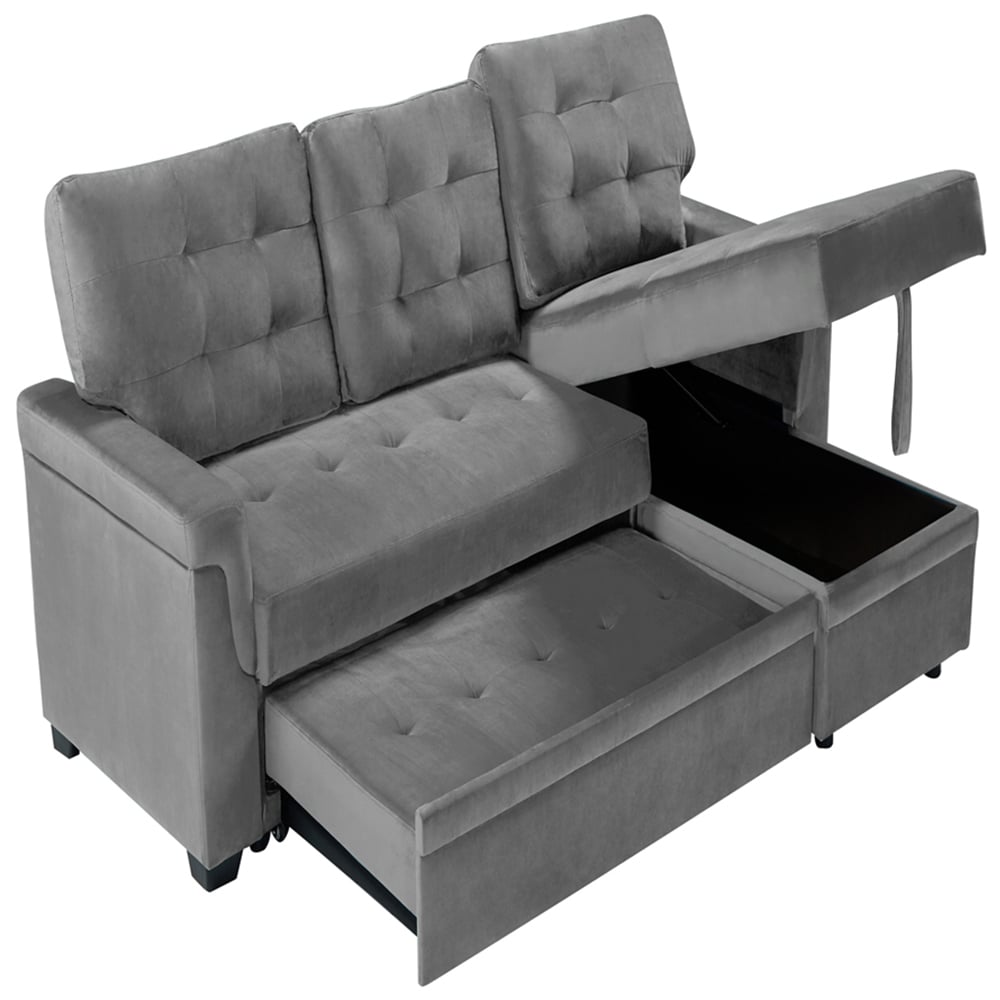 Furniture One 3 Seater Grey Velvet Corner Storage Sofa Bed Image 4