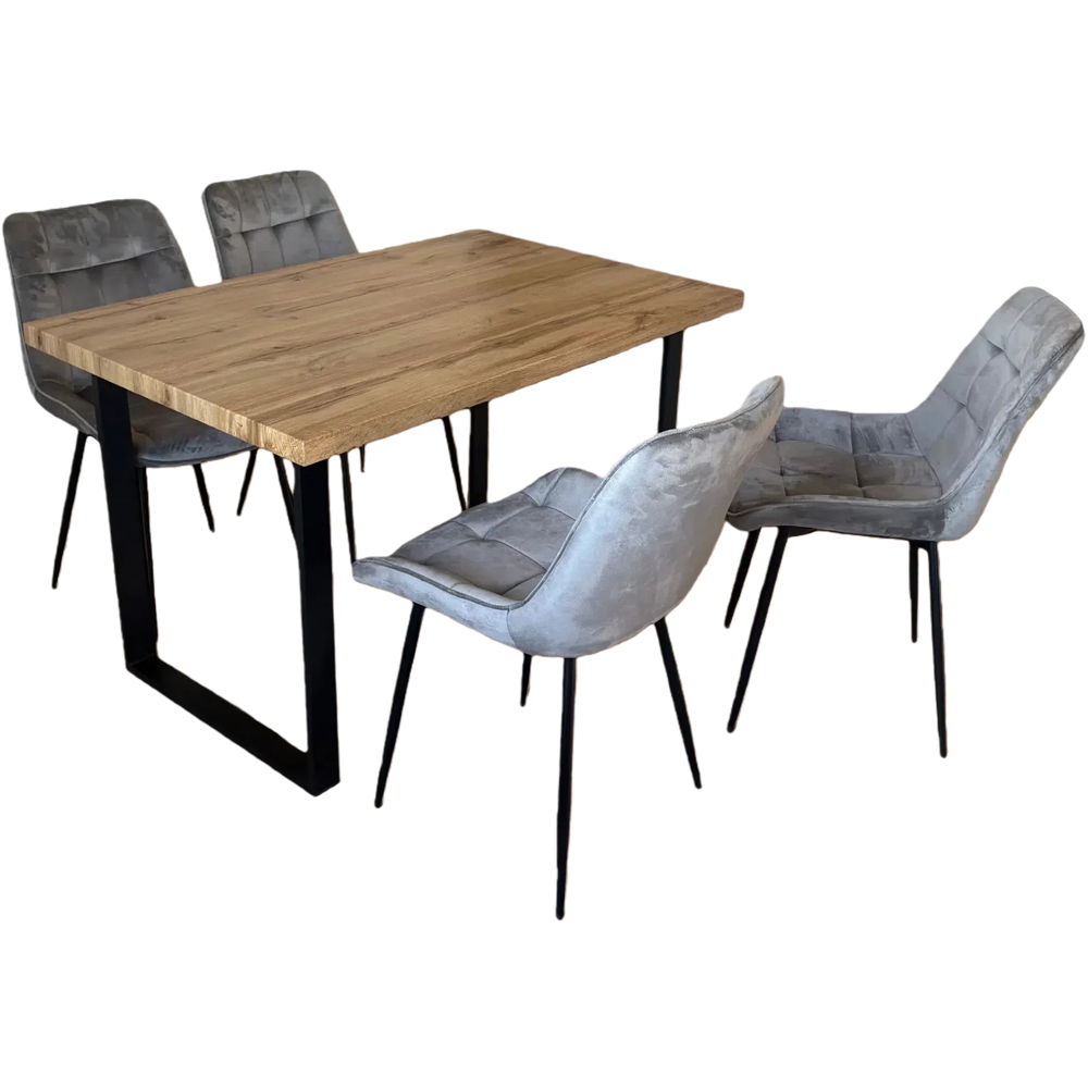 Indoor Living Colorado 4 Seater Oak and Grey Erica Velvet Dining Table Set Image 2