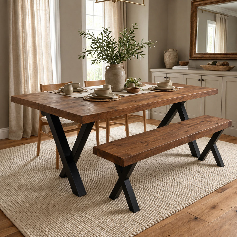 Homebase Dark Oak Brown 6 Seater Sleek and Slender Reclaimed Dining Table 90 x 180cm Image 3