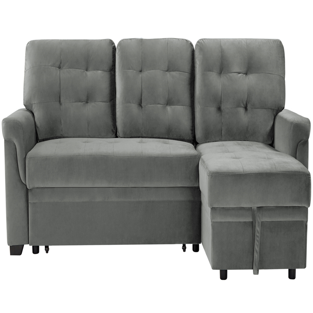 Furniture One 3 Seater Grey Velvet Corner Storage Sofa Bed Image 2