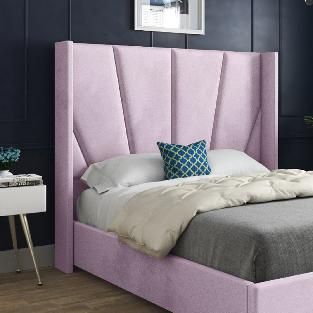 Bellini Pink Super King Size Velvet Upholstered Bed Frame with Wide Curved Winged Headboard Image 3