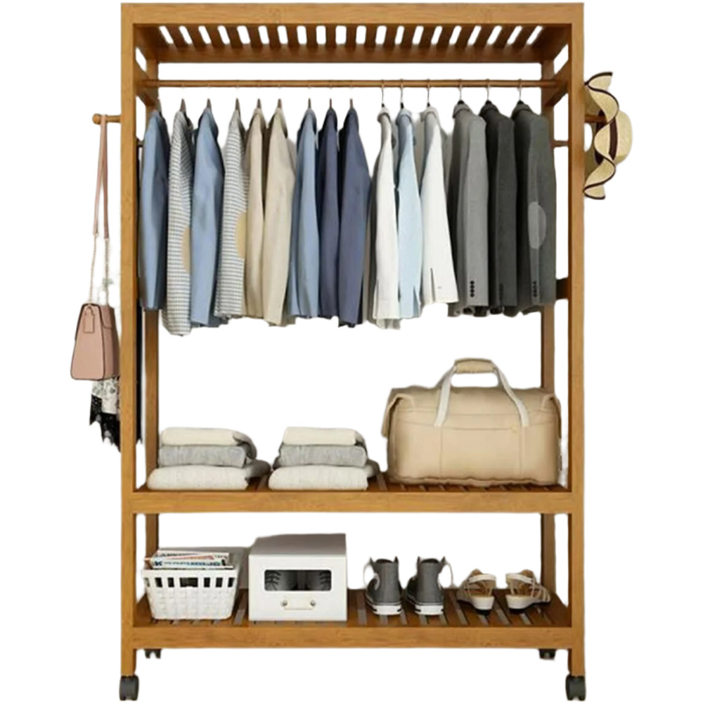 Modcraft 2 Shelf Heavy Duty Wooden Clothes Stand with Wheels Image 4