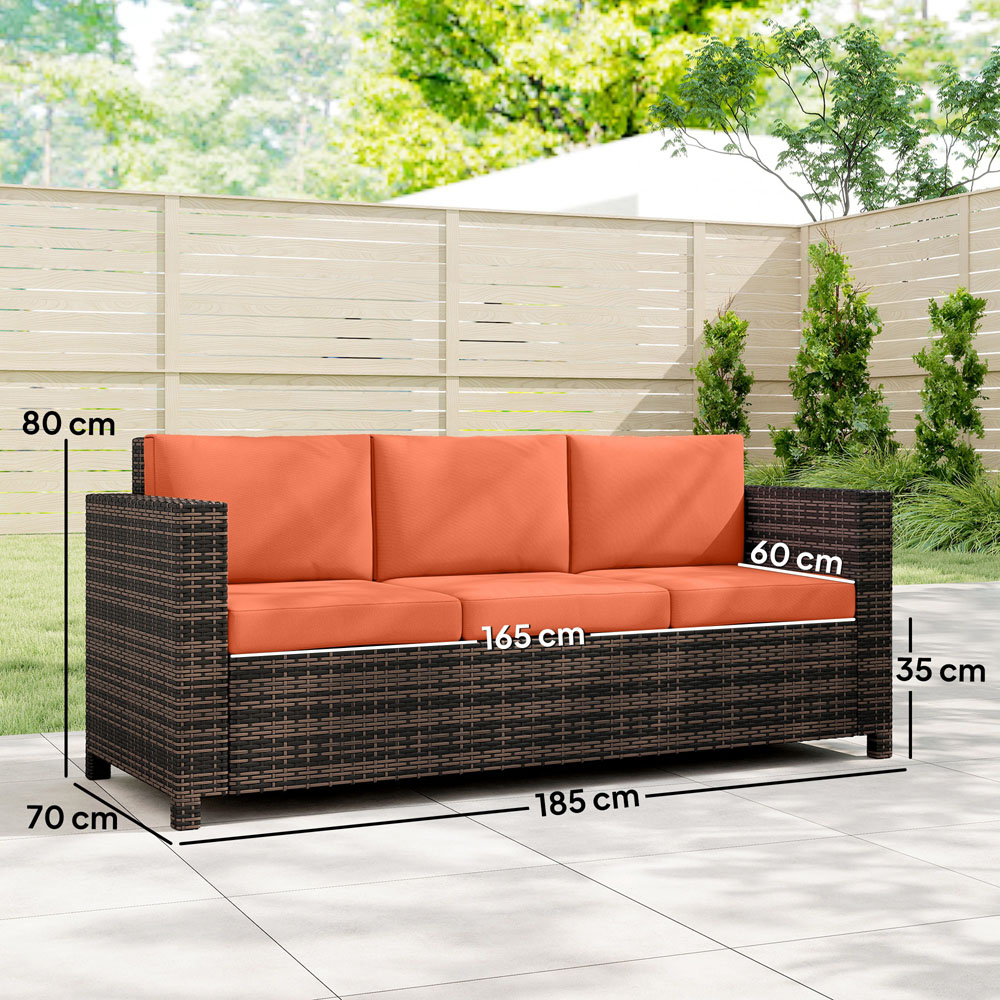 Outsunny 3 Seater Orange PE Rattan Garden Sofa Image 9