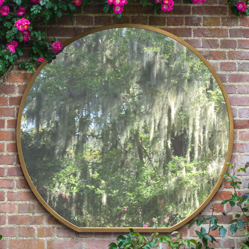 MirrorOutlet The Circulus Gold Flat Bottom Circular Outdoor Garden Wall Mirror 126 x 120cm Image 2