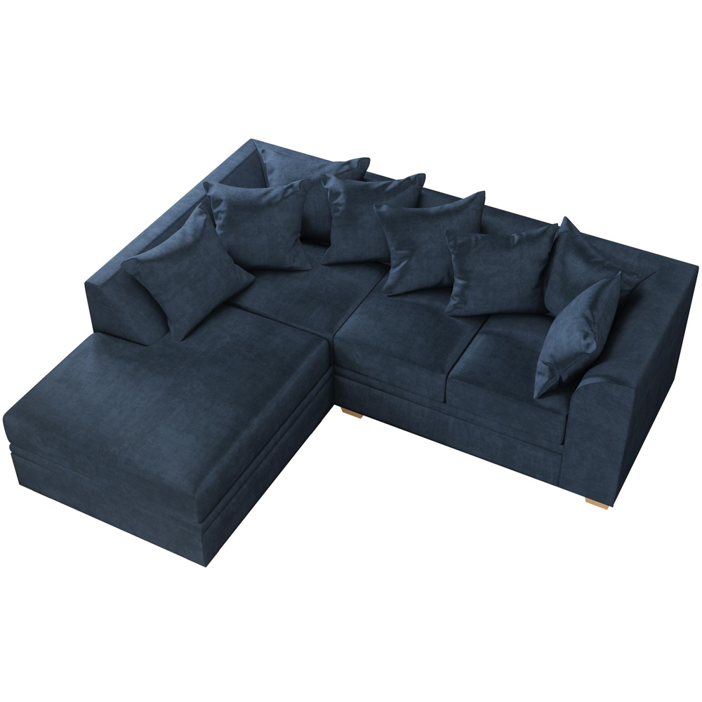 Modo 3 Seater Royal Blue Plush Velvet Left Hand Scatter Back L-Shape Corner Sofa Image 4