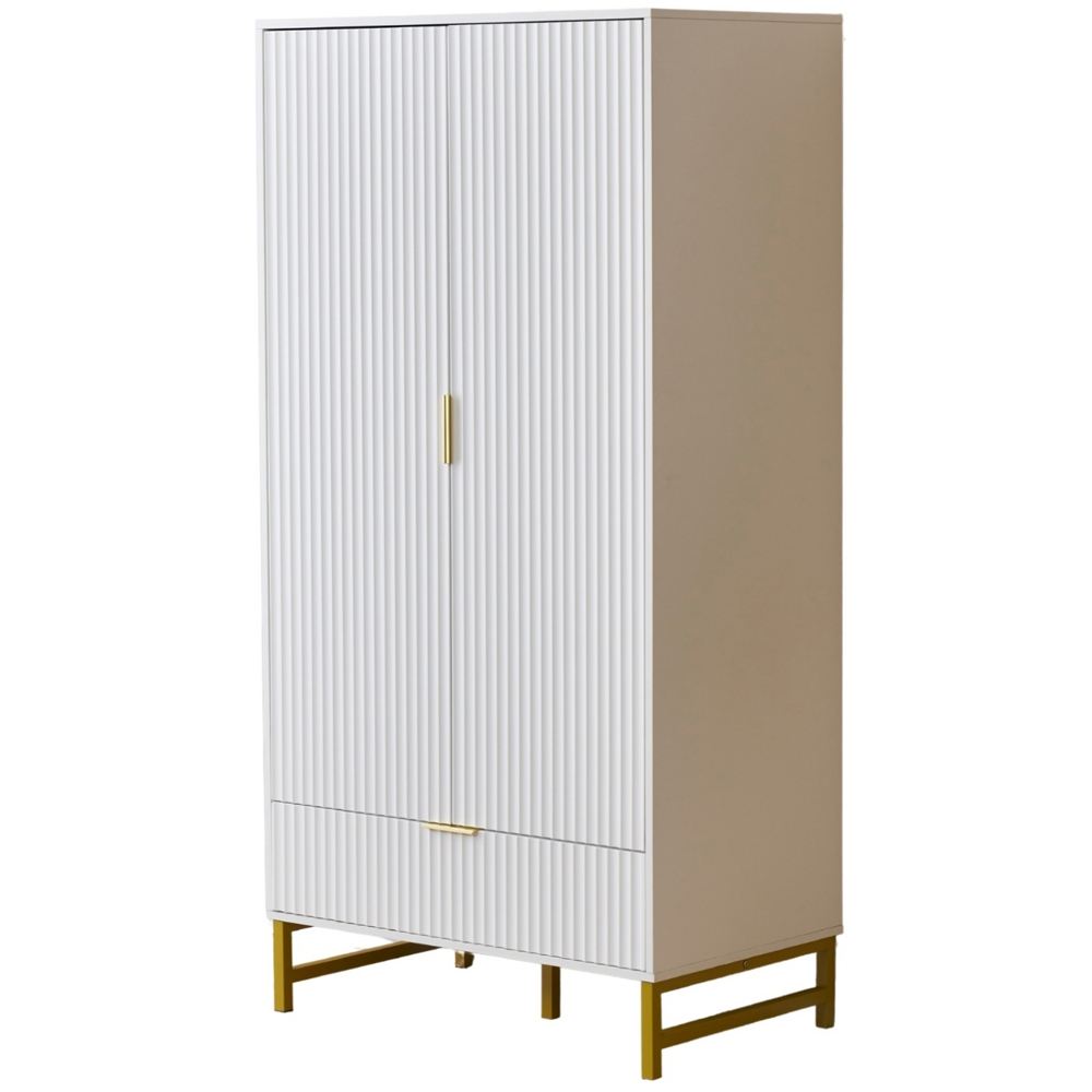 Langham 2 Door Single Drawer Ridged Fluted Wardrobe Image 2