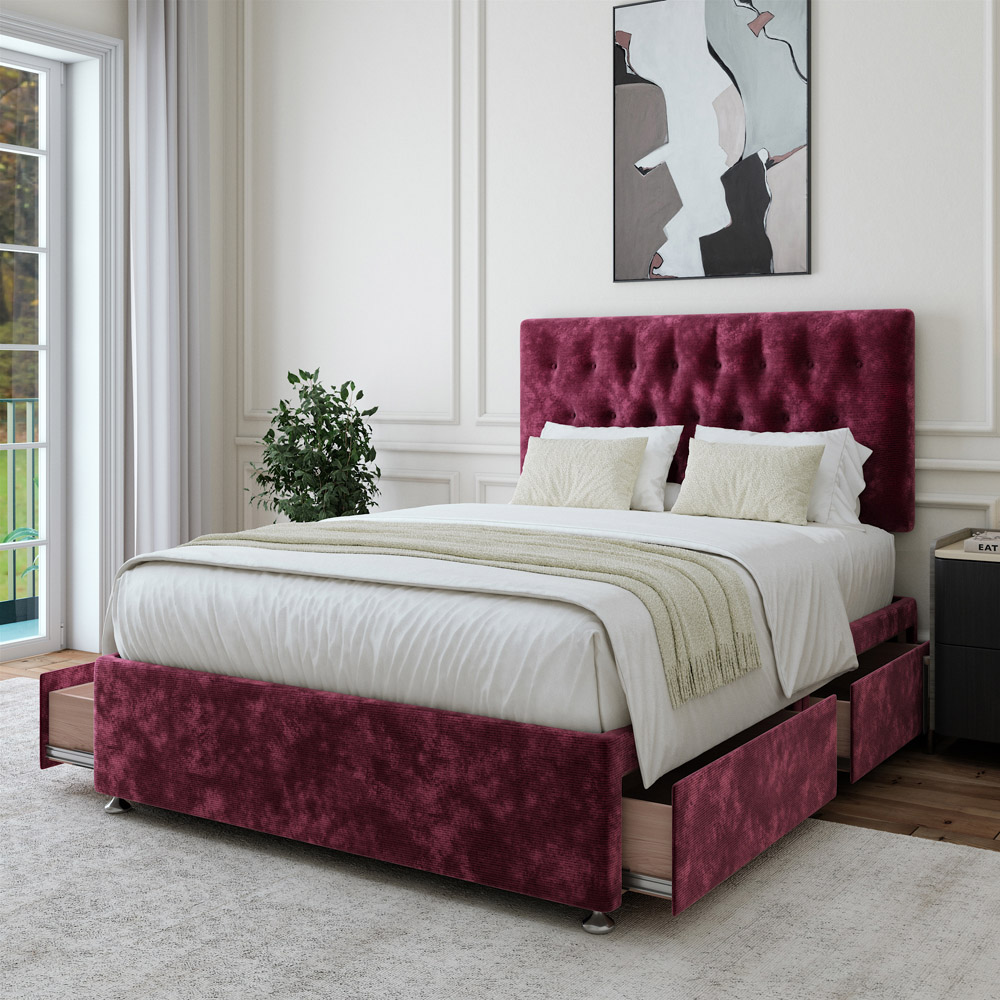 Bedmaster Small Double Aubergine Chenille 4 Drawer Divan Base with Lona Headboard Image 2
