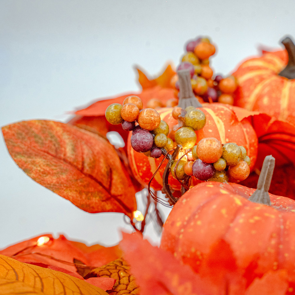 Norfolk Pumpkin Orchard 75 Warm White LED Christmas Wreath with Pumpkins Berries and Gourds 66cm Image 3