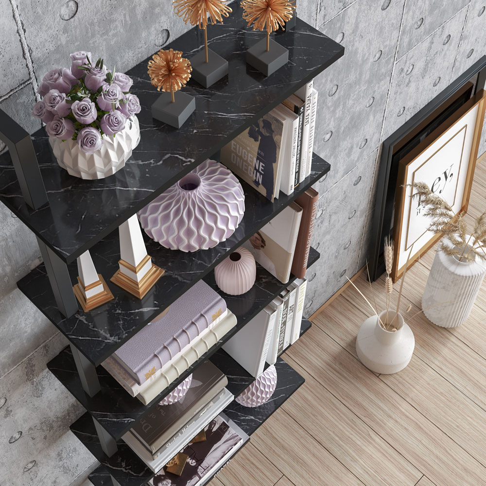Decorotika Piante 5 Shelf Black Marble Bookshelf Image 5