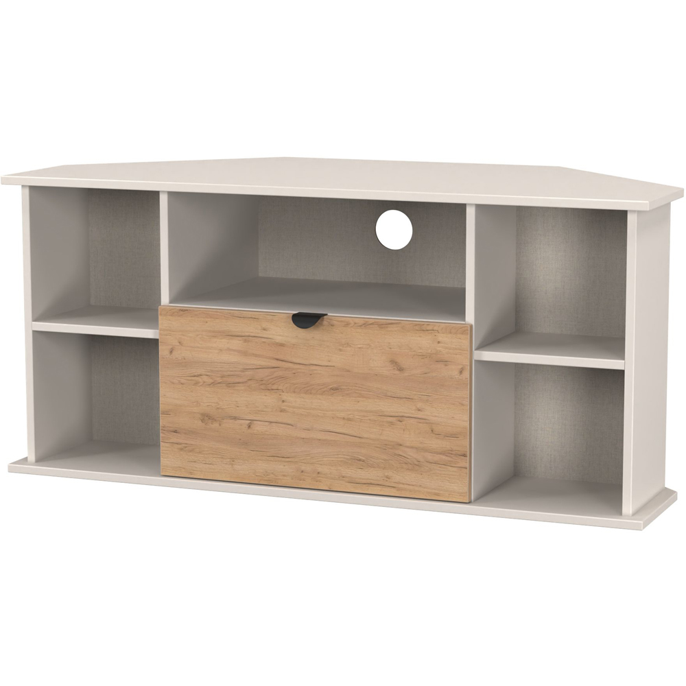 Crowndale Bora Single Drawer 5 Shelf Gold Craft Oak and Kashmir Corner TV Unit Ready Assembled Image 4