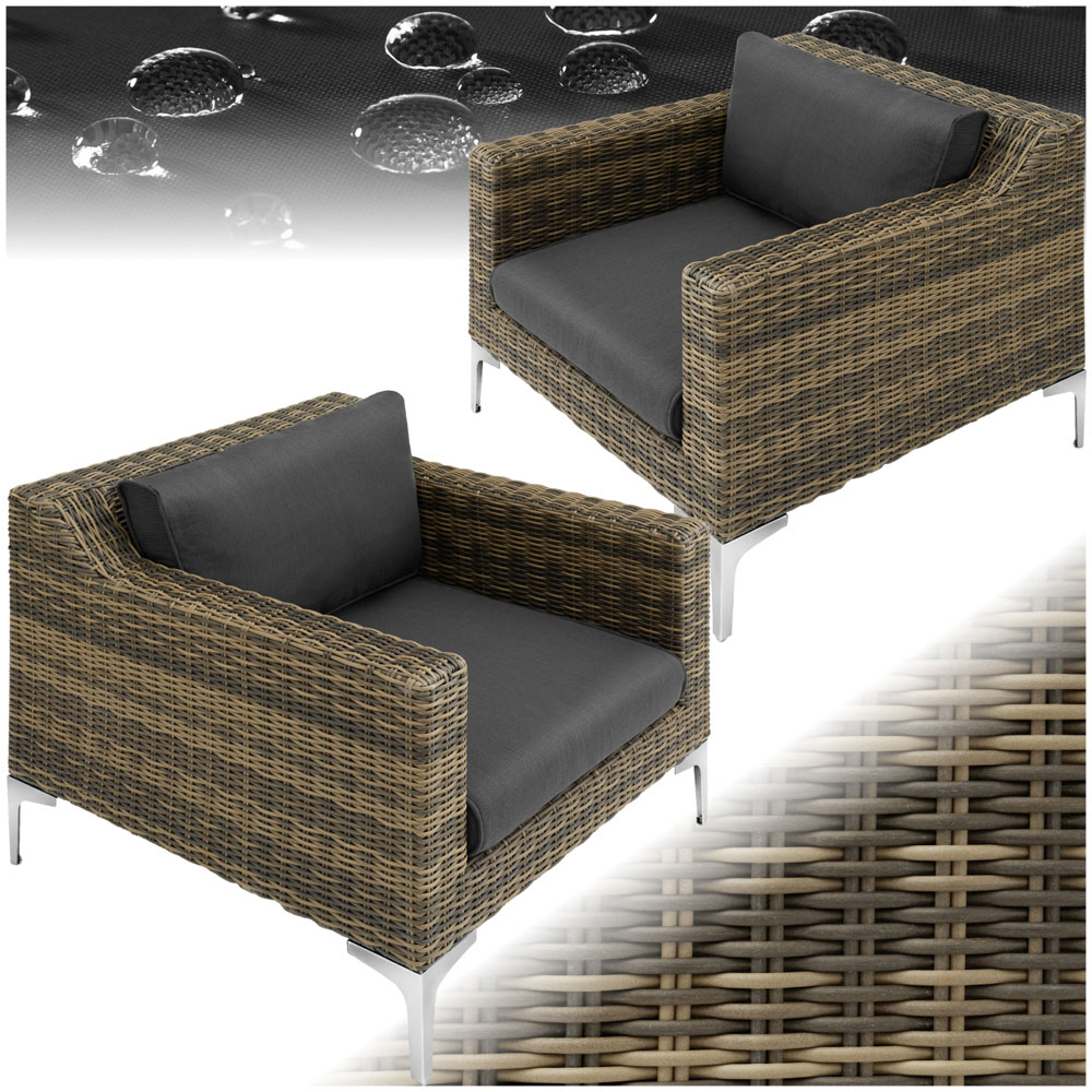 tectake Villanova Rattan Garden Armchair with Cushion Set of 2 Image 2