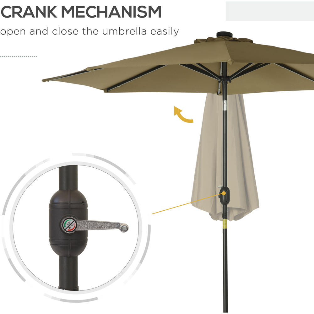 Outsunny Brown Solar LED Crank and Tilt Garden Parasol 2.7m Image 5